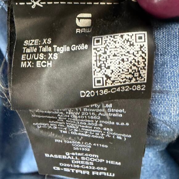 G Star Raw Baseball Scoop Hem Dress Womens XS Dark Blue Denim Chambray Relaxed - Picture 14 of 16